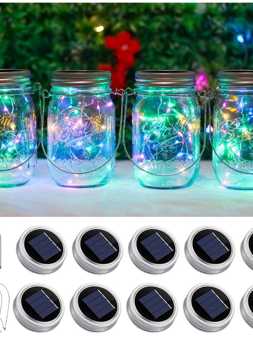 Solar Light for Mason Jars 20 LED Outdoor Fairy String Light Lids with Hangers f